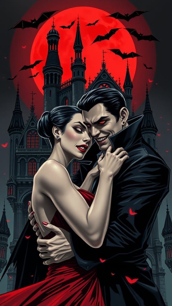 Vampire Couple in Dark Gothic Anime Style