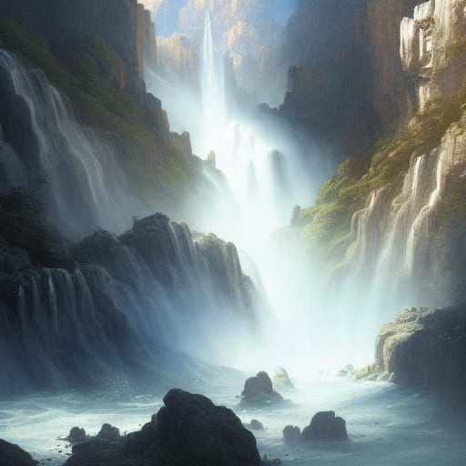Renaissance Waterfall: A Hyperdetailed Dark Fantasy Concept