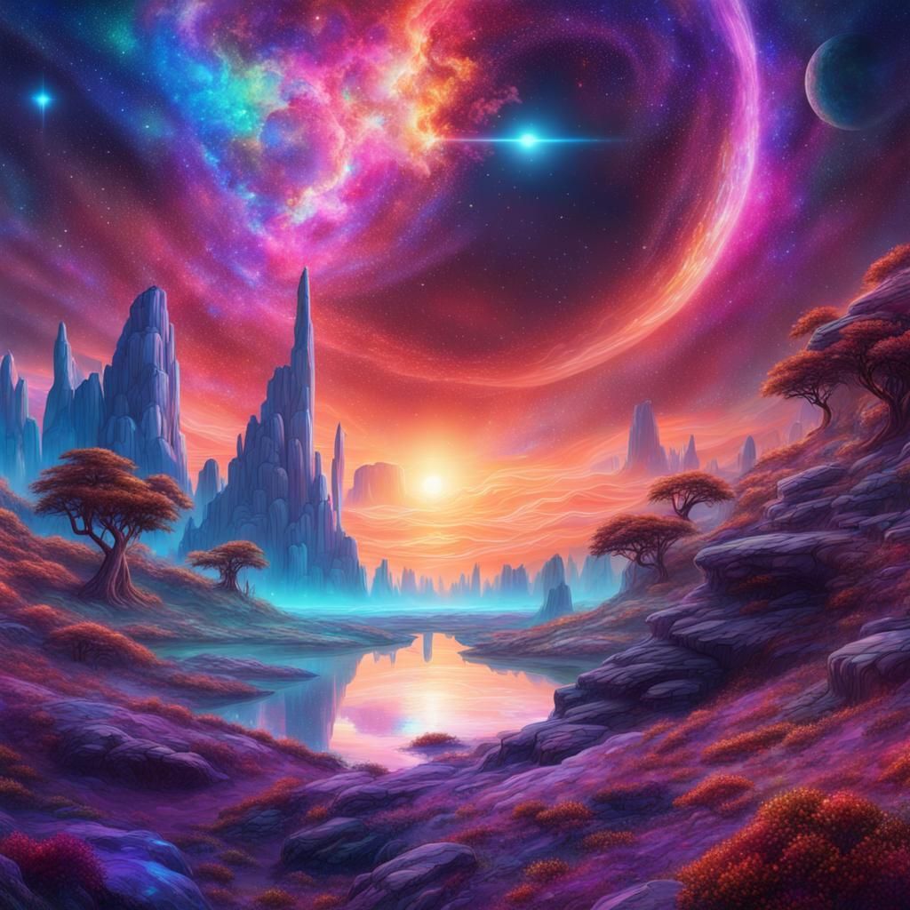 Holographic Cosmic Fantasy Landscape by Amaringo