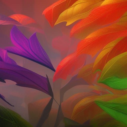 Abstract Multicolored Leaves in Detailed Matte Painting