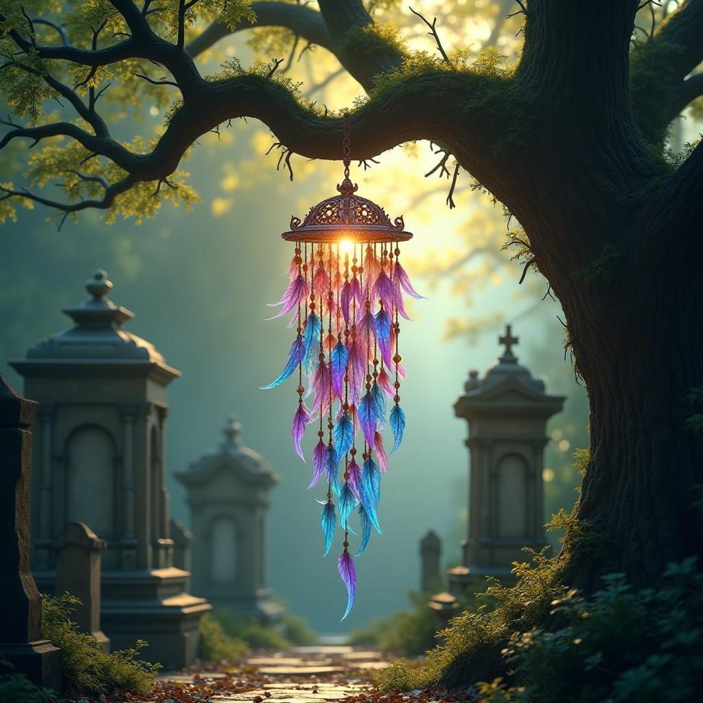 Iridescent Windchime in Mystical Cemetery