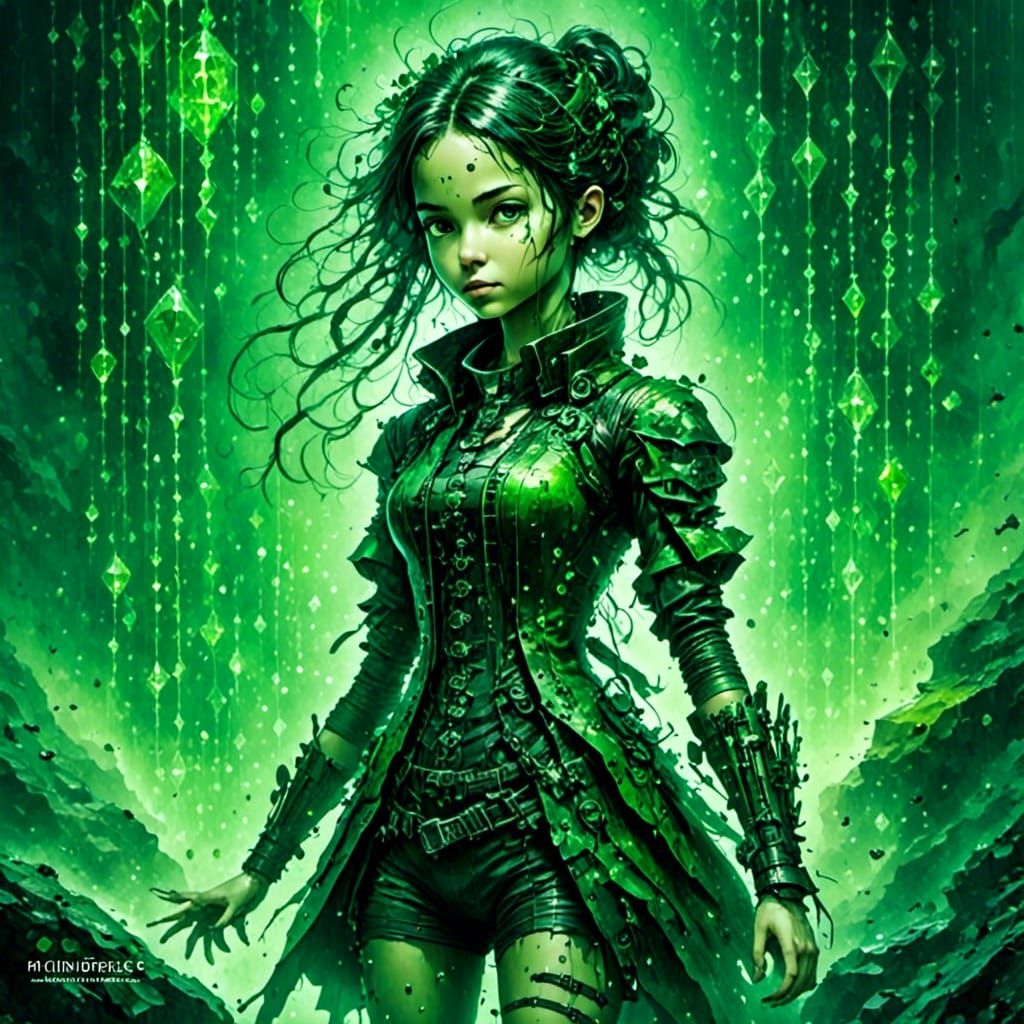 Matrix Girl: Digital Art in Green Code