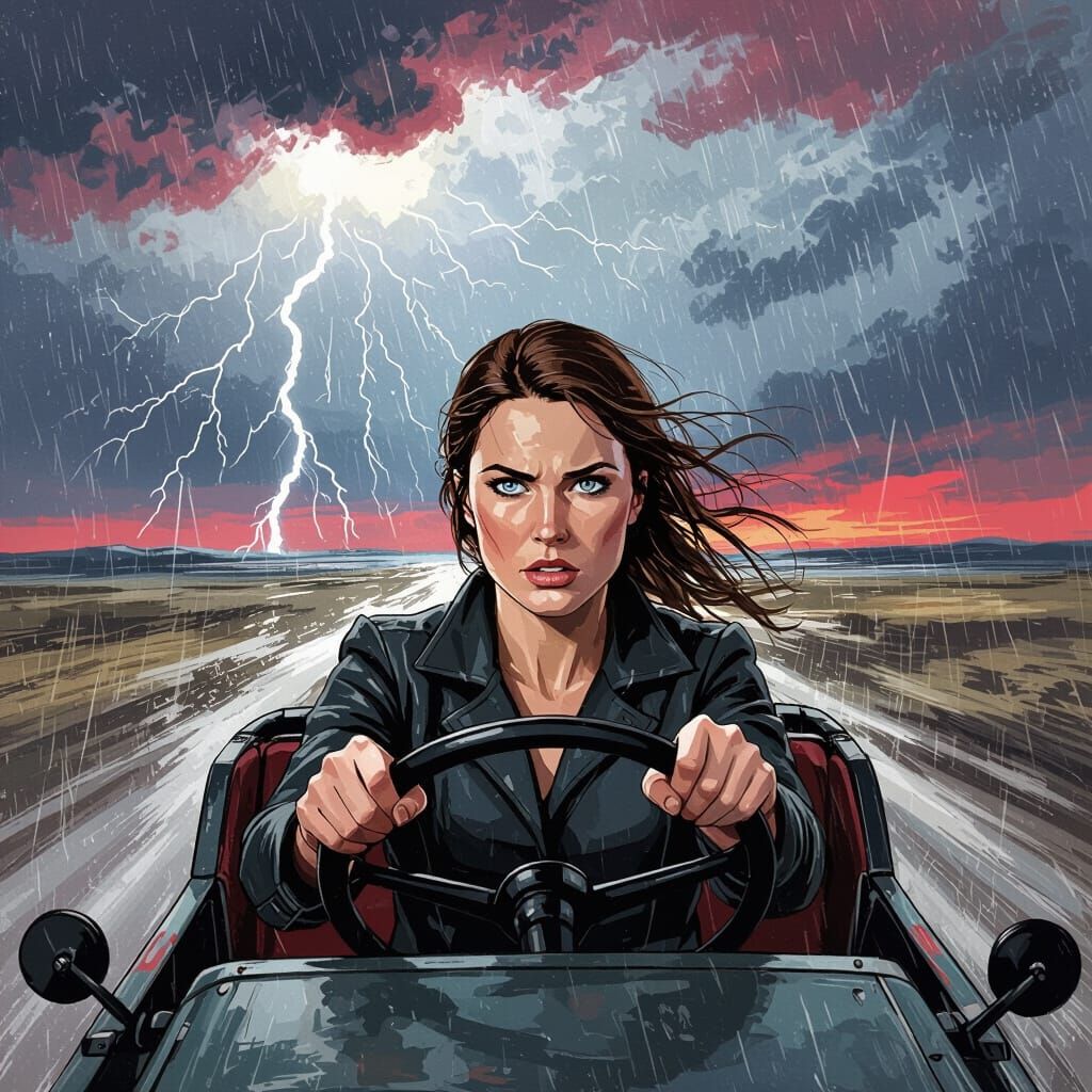 Danish Woman Races Buggy Through Stormy Red Sky