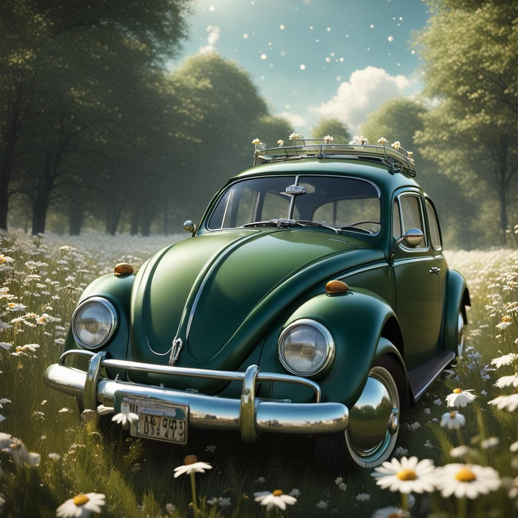 Guinea Pig Drives a '66 Beetle Through Daisies