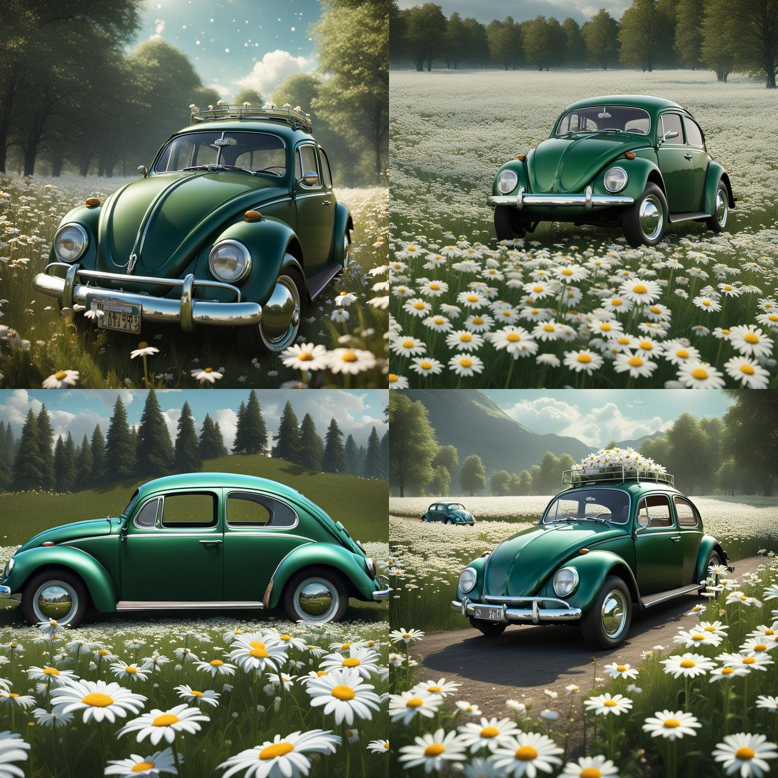 Guinea Pig Drives Green Beetle Through Daisy Field