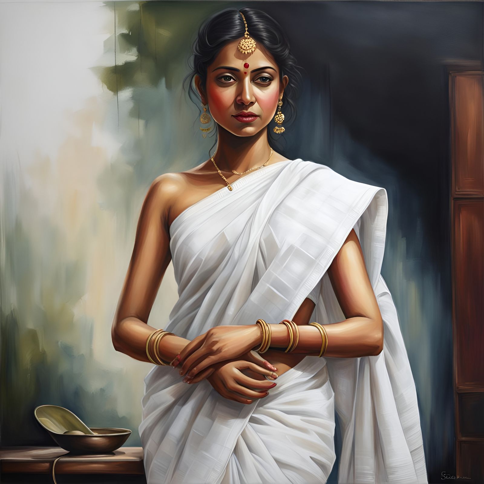 Bengali Woman in Wet Sari: Hyperrealistic Image