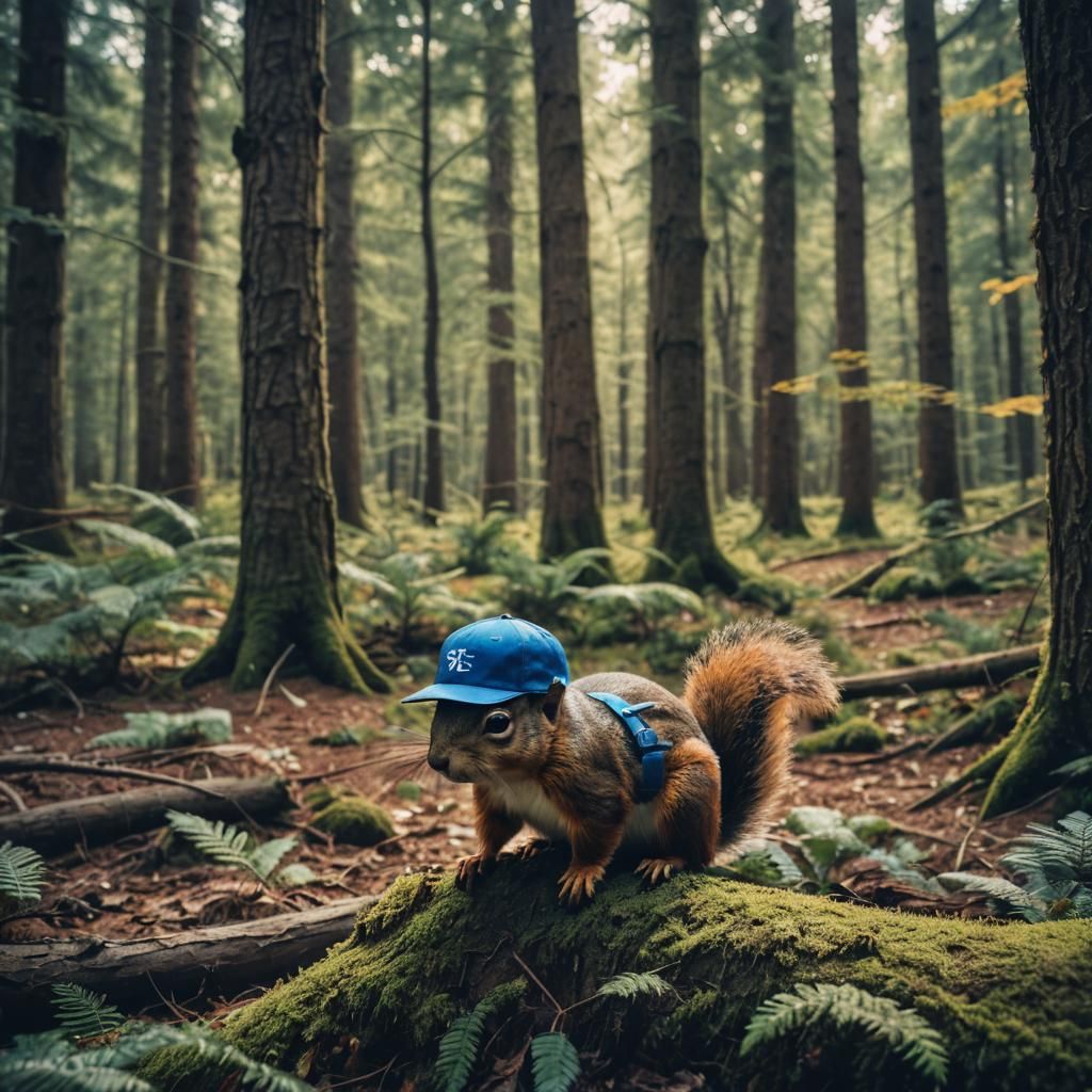 Squirrel in Blue Cap: Cinematic Forest Scene