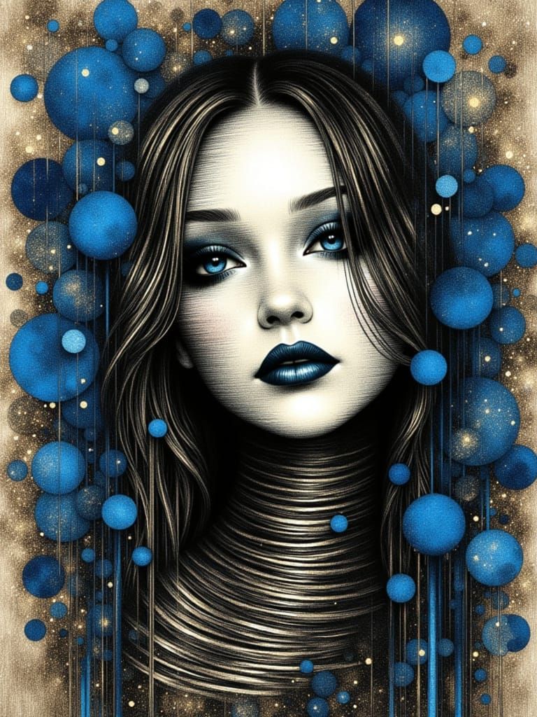 Surreal Female Portrait with Linear Elegance