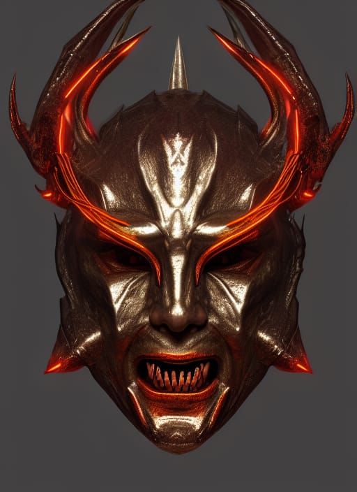 Demonic Mask Portrait with Glowing Pentagram