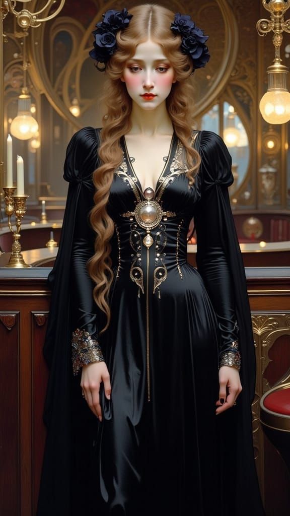 Elegant Saloon Girl in Art Nouveau Style