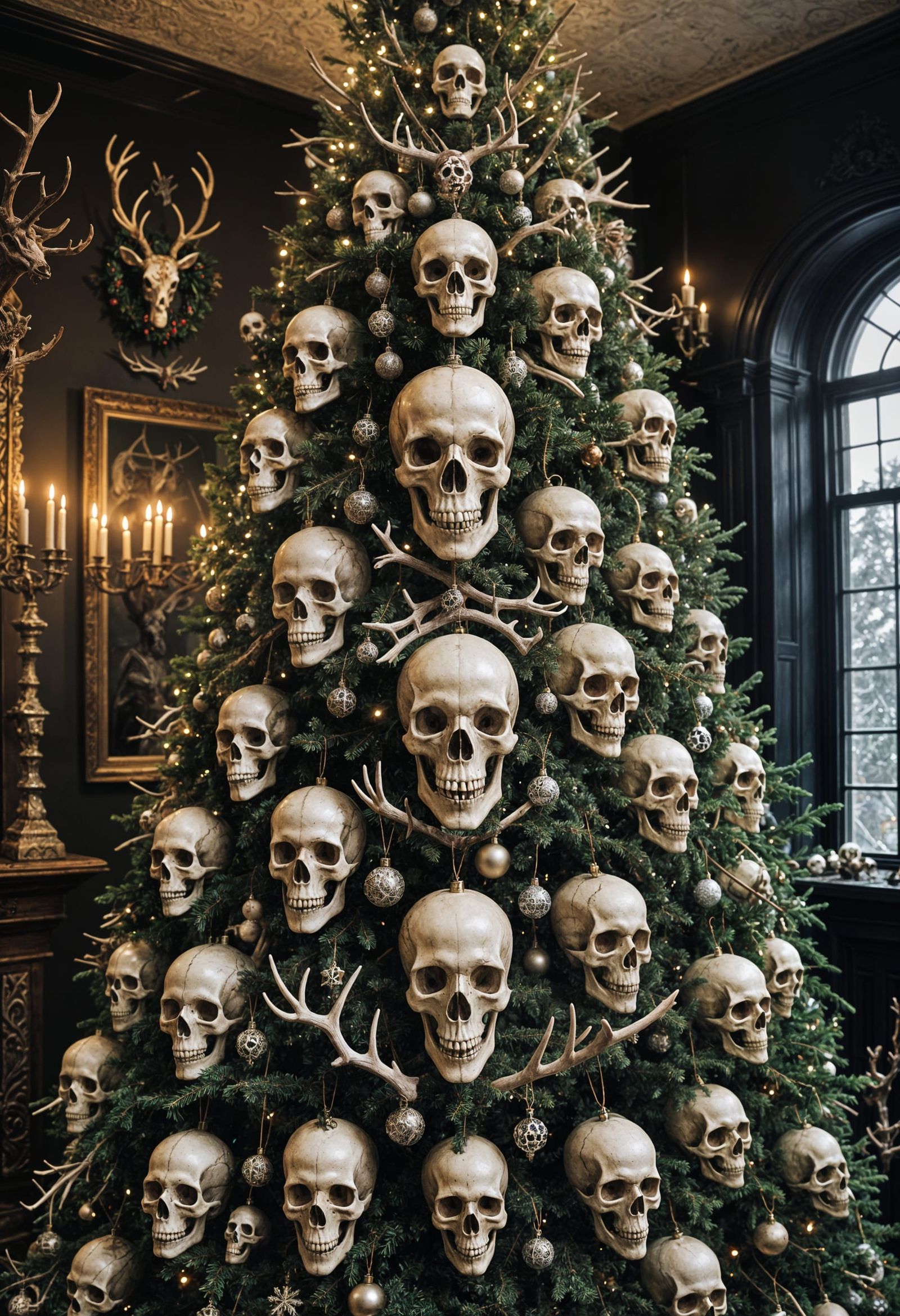 Macabre Christmas Tree Decorated With Skulls and Bones