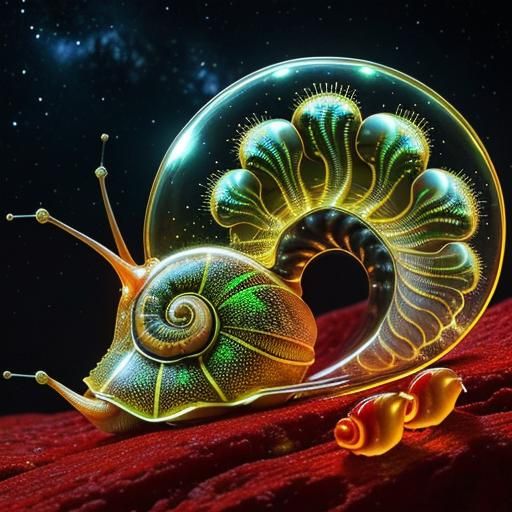 Bioluminescent Fractal Plants in Glass Snail Shell