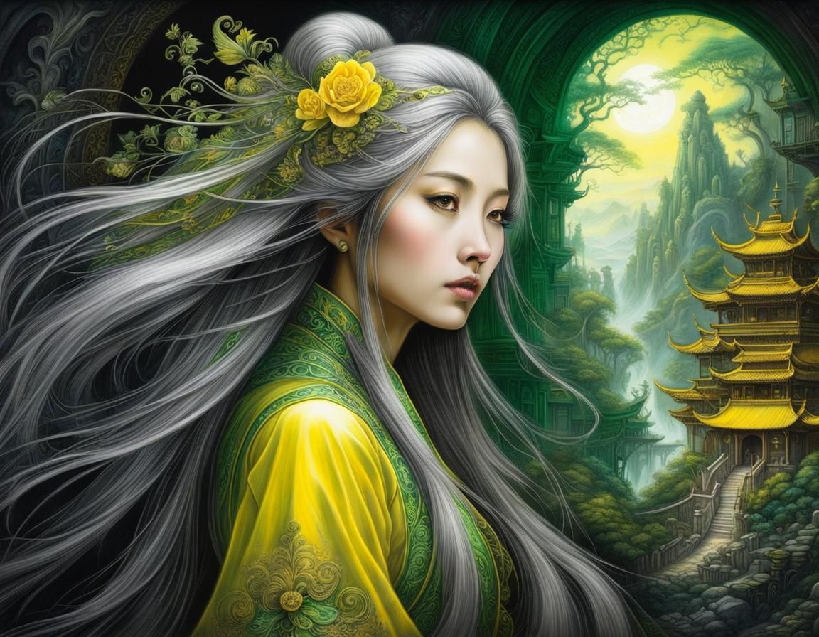 CHINESE VILLAGE GIRL & PAGODA