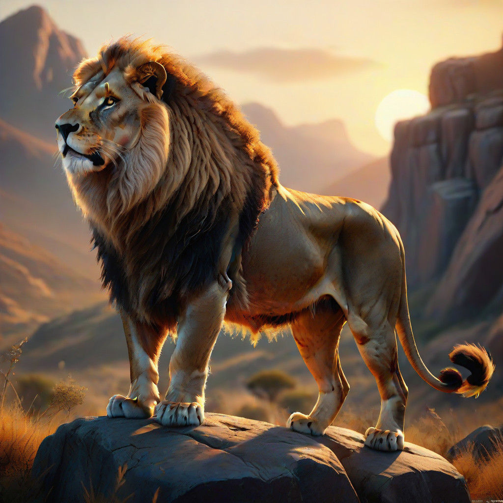 Majestic Lion and Lioness Stand Together in Sunset Glory