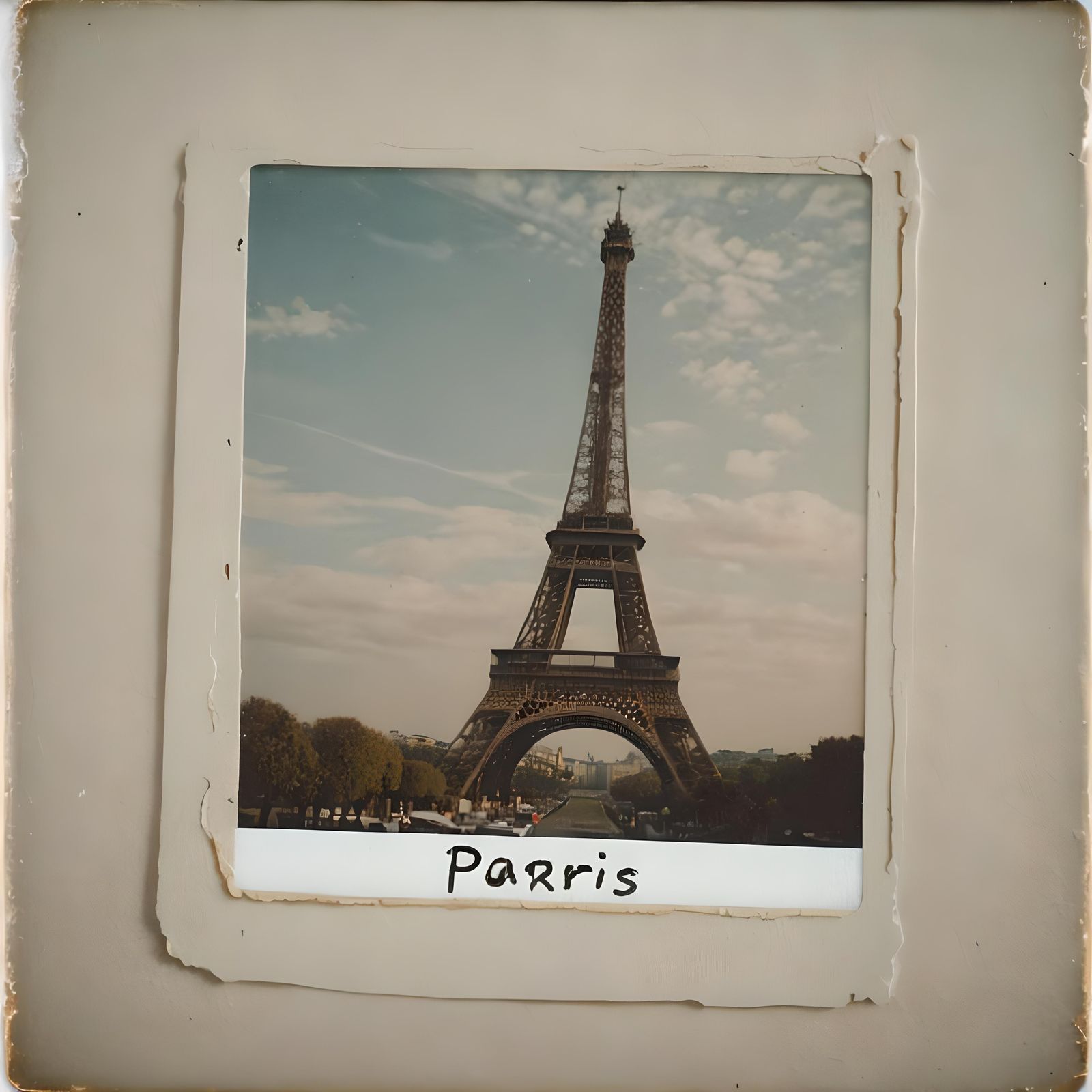 Eiffel Tower Polaroid with Paris Text