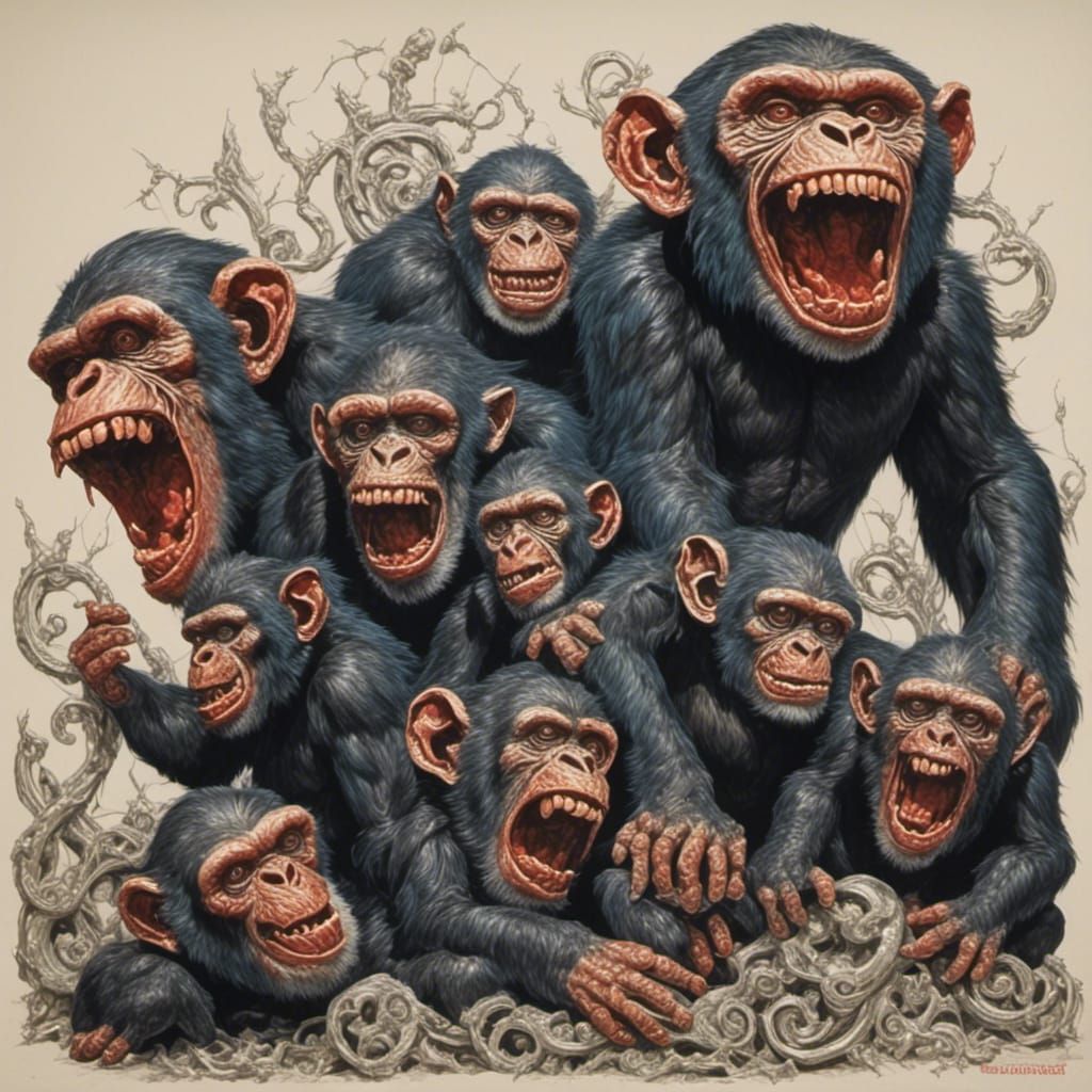 Realistic Bloody Chimpanzees Growling in Psych Horror