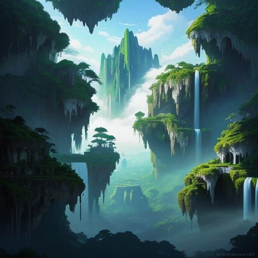 Floating Islands in Whimsical Paradise