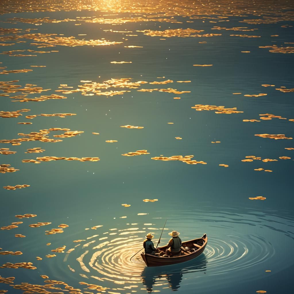 Fisherman in Boat: Vibrant 3D Concept Art