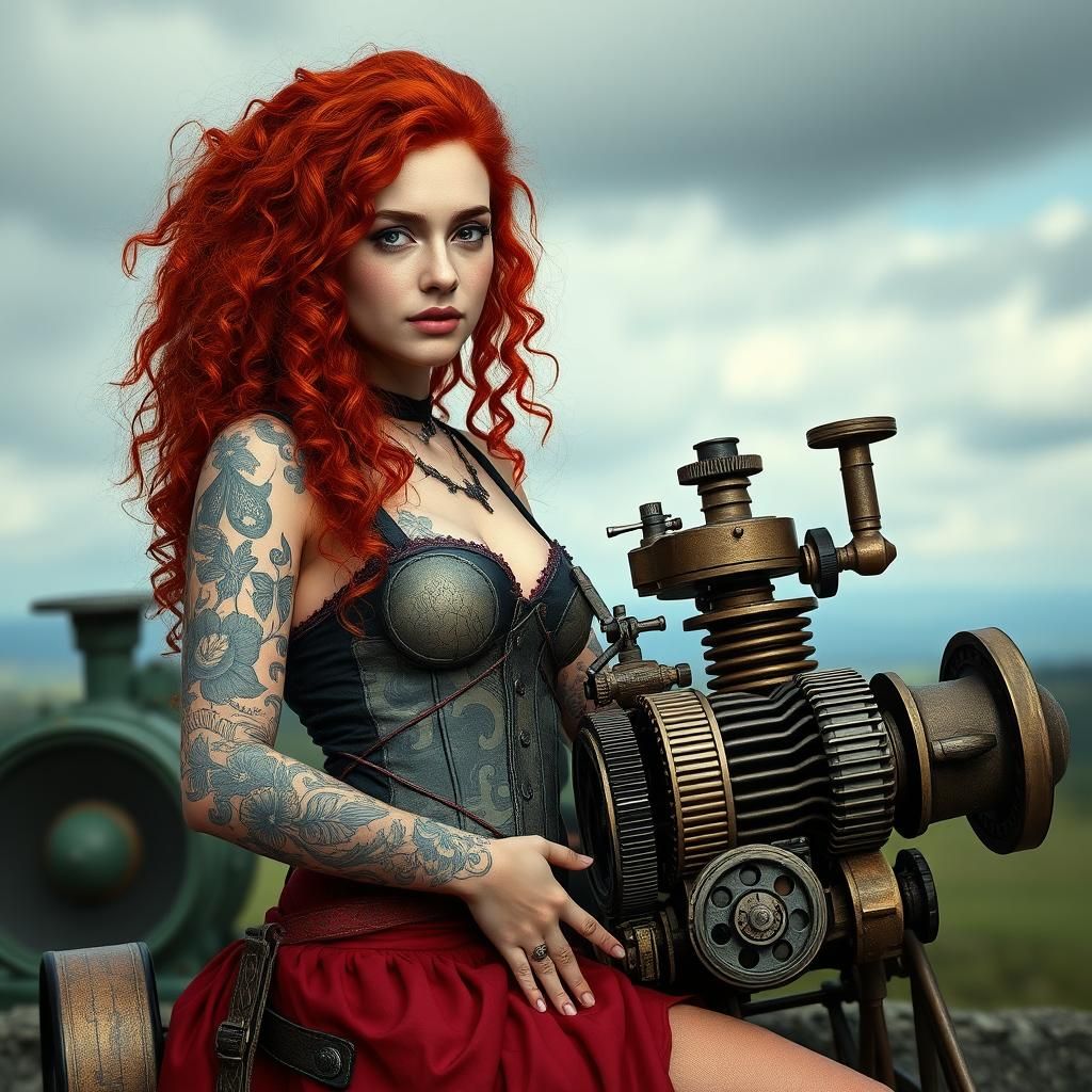 Steampunk Sisters with Tattoos: Sci-Fi Digital Art