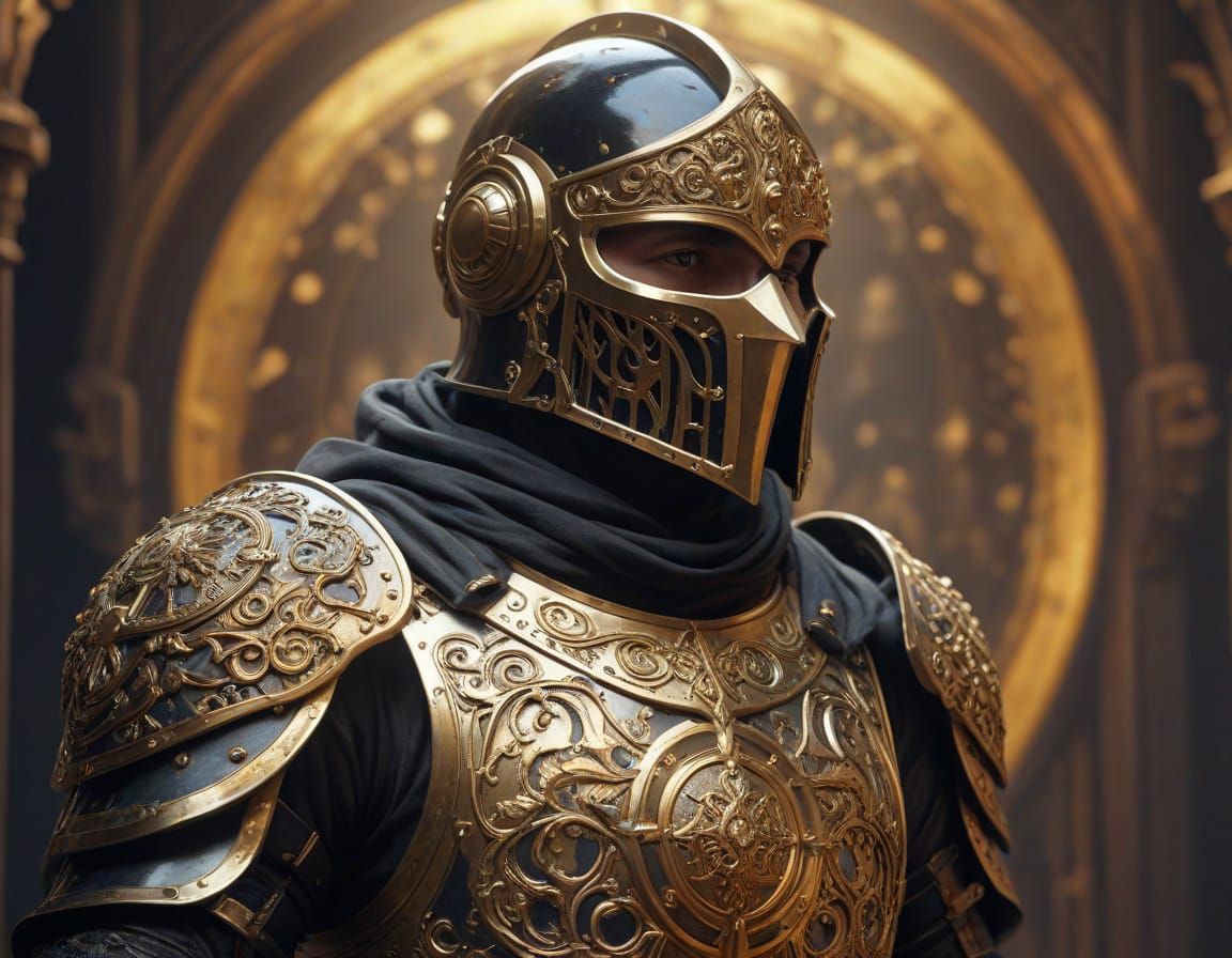 Ethereal Dark Fantasy Knight in Gold Armor