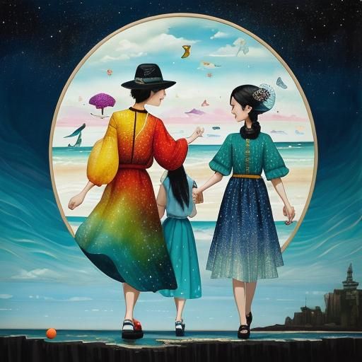 Whimsical Seaside Dream in Vibrant Cubist Style