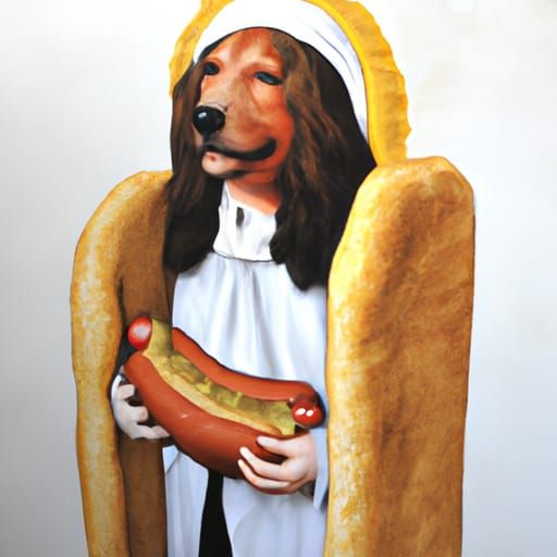 Renaissance Dog in a Hot Dog Costume
