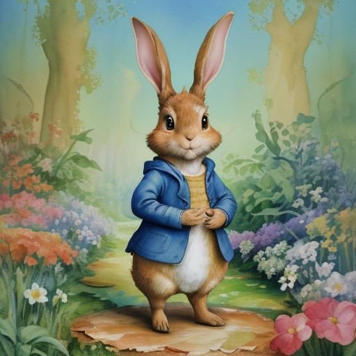Peter Rabbit in Gouache Style Impressionist Painting