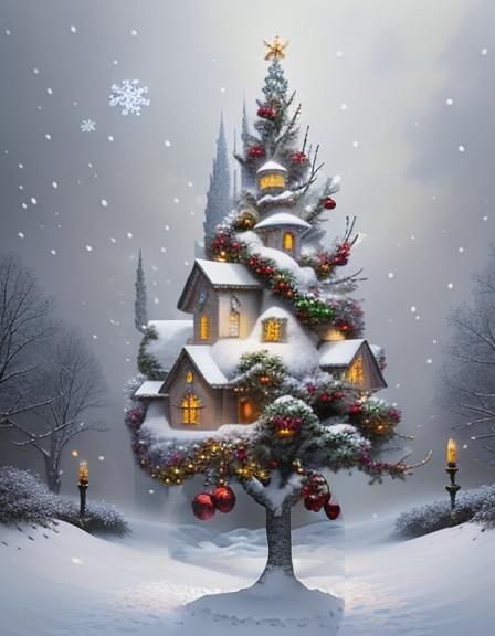 Rabbit Family Christmas Celebration in Winter Wonderland