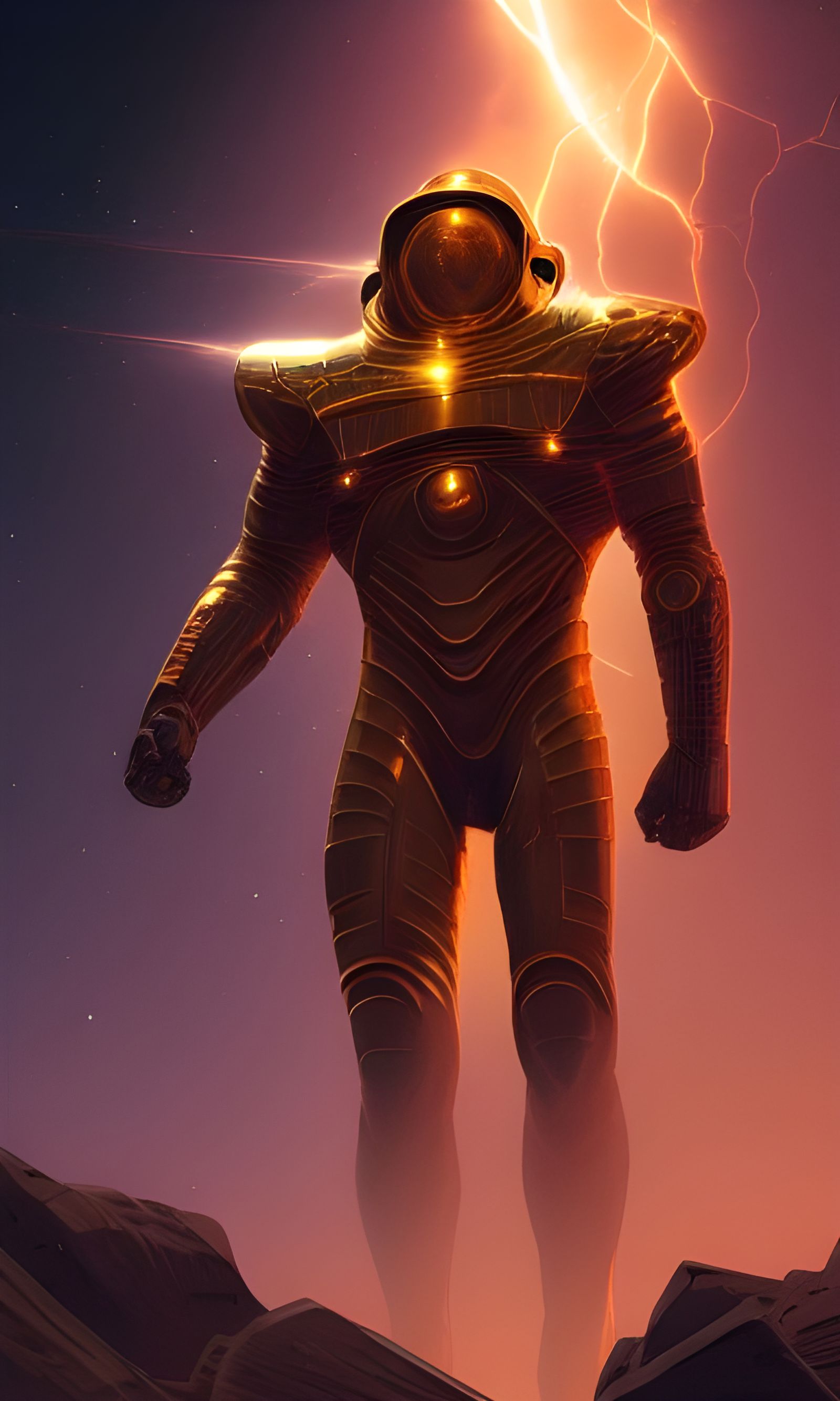 Gold Space Knight Portrait with Lightning