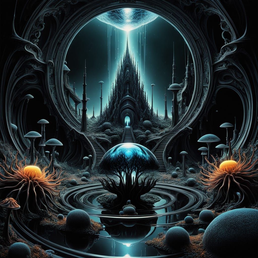 Ethereal Ferrofluid God in a Shimmering 4D Tesseract