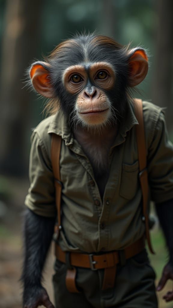 Realistic 4K Image: Human-Faced Monkey in Shirt