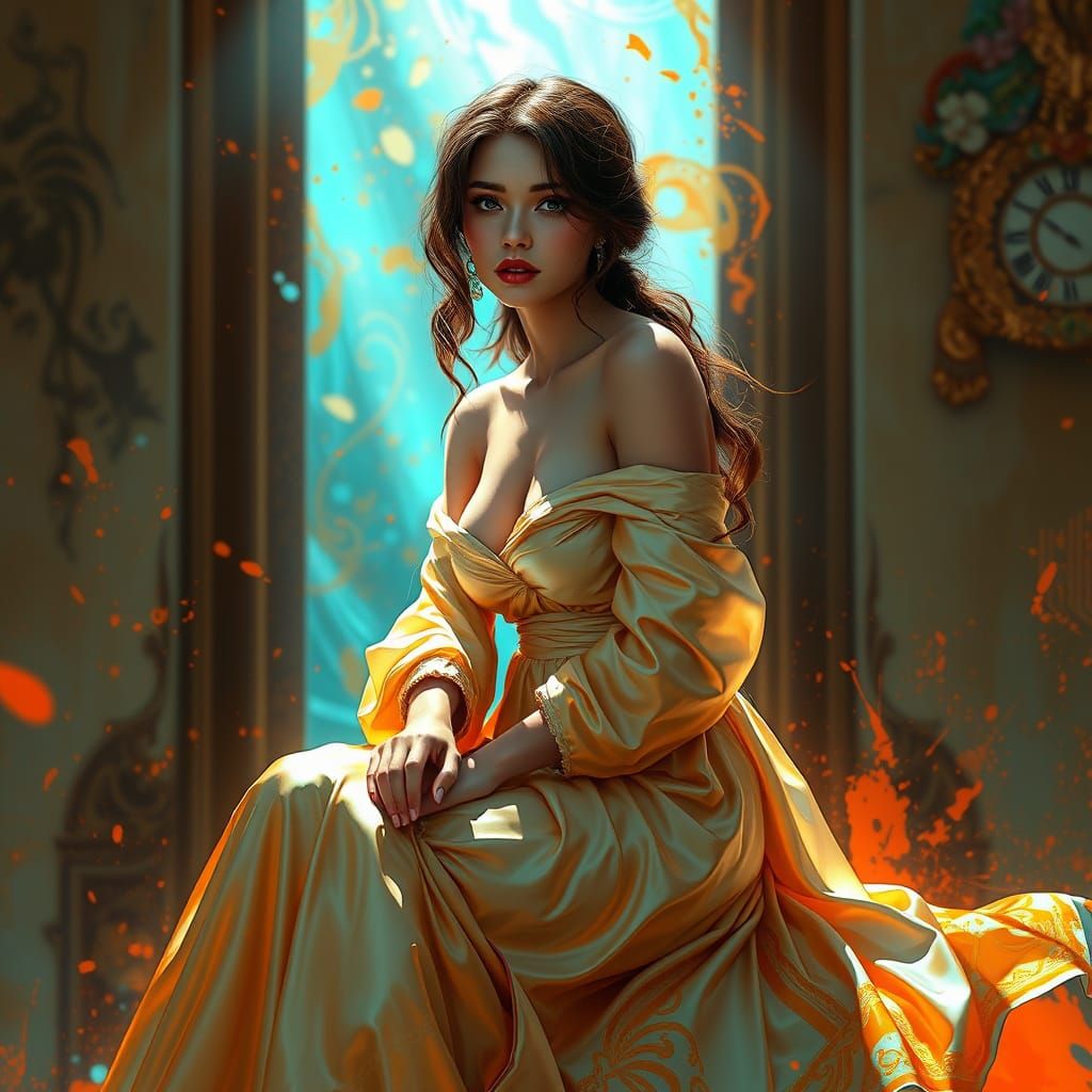 Elegant Woman in Silk Dress: Hyperdetailed Concept Art