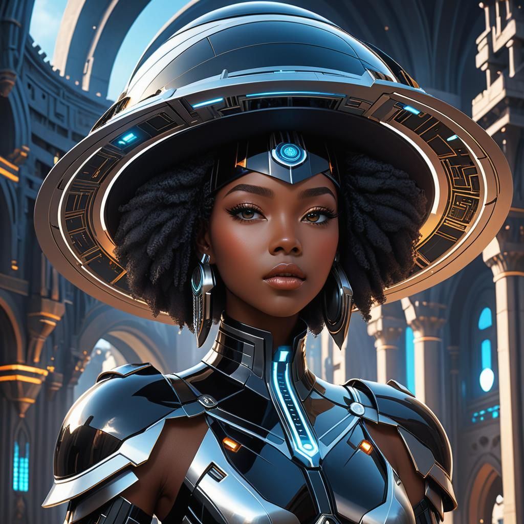 Afrofuturistic Woman with Citadel Hat in 3D Anime Art