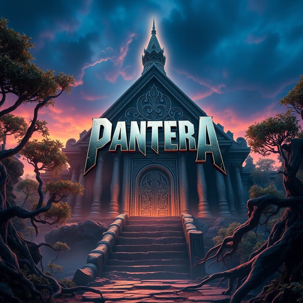 Majestic Metallic Pantera Logo in Ancient Temple