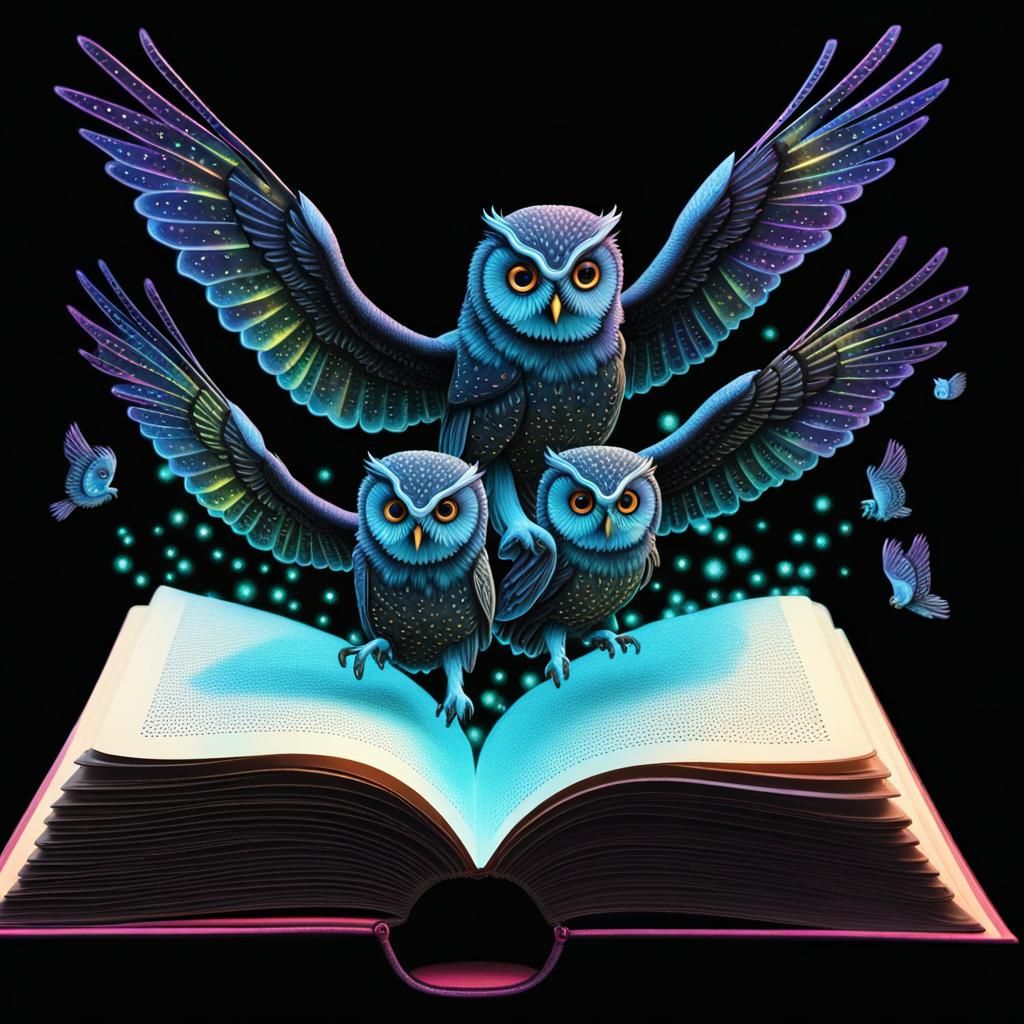 Bioluminescent Book Unleashes Prismatic Flying Owls