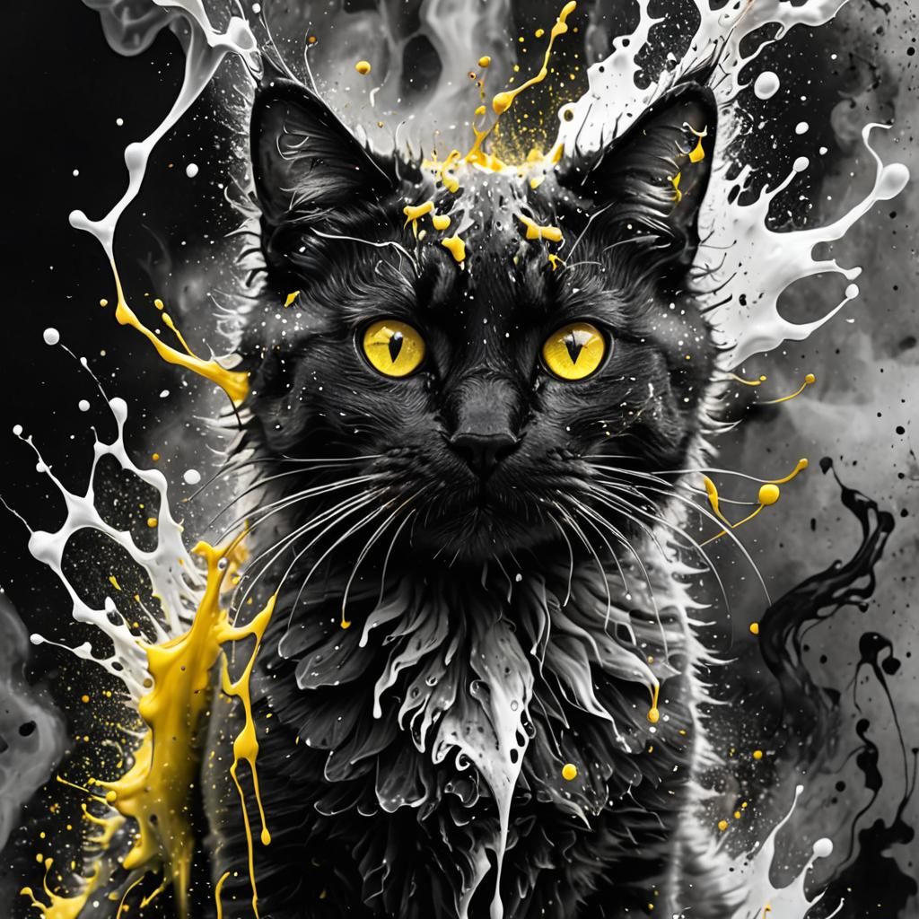 Shattered Glass Cat with Ink Splatter Photography