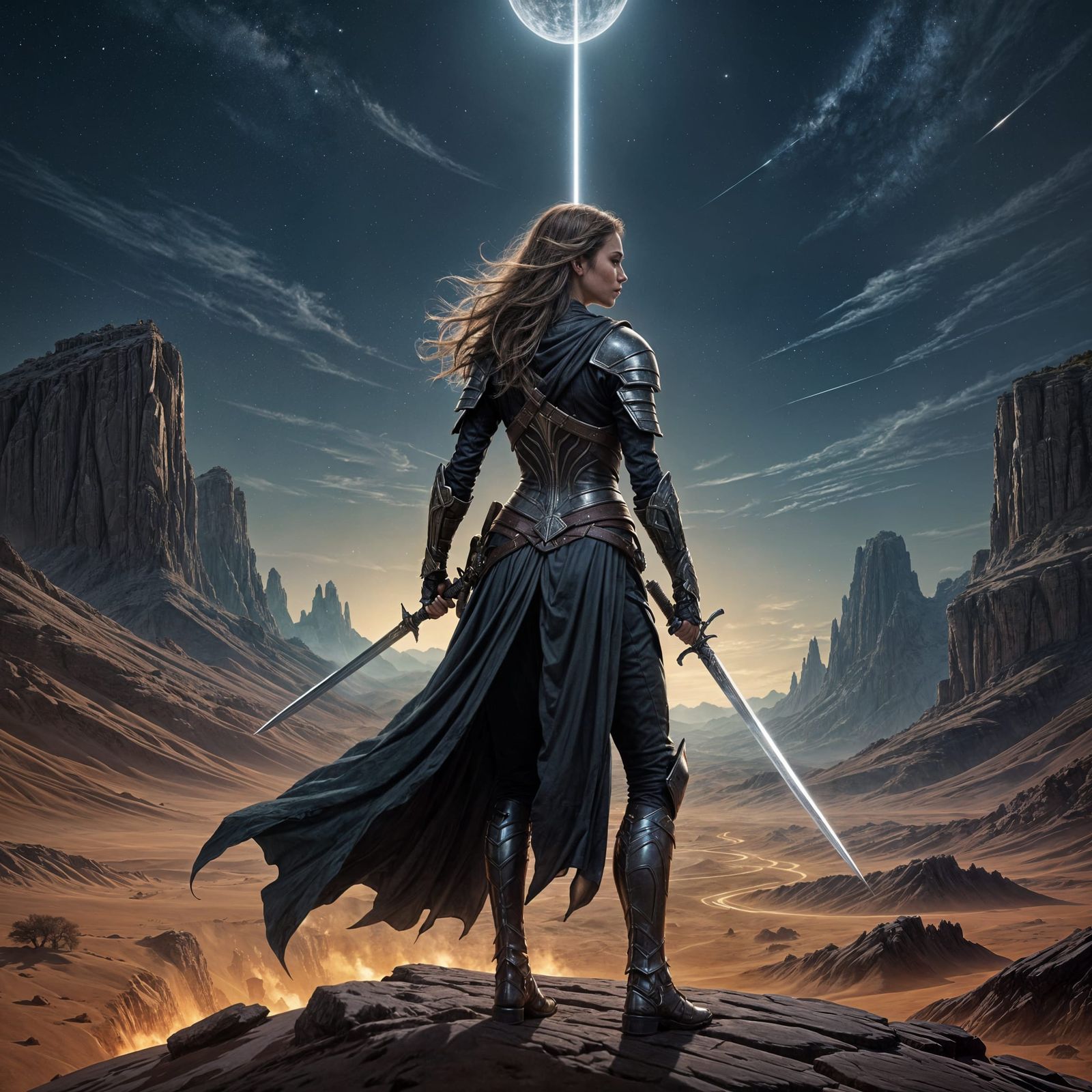 Surreal Desert Warrior Ascends Against a Celestial Ringed Pl...