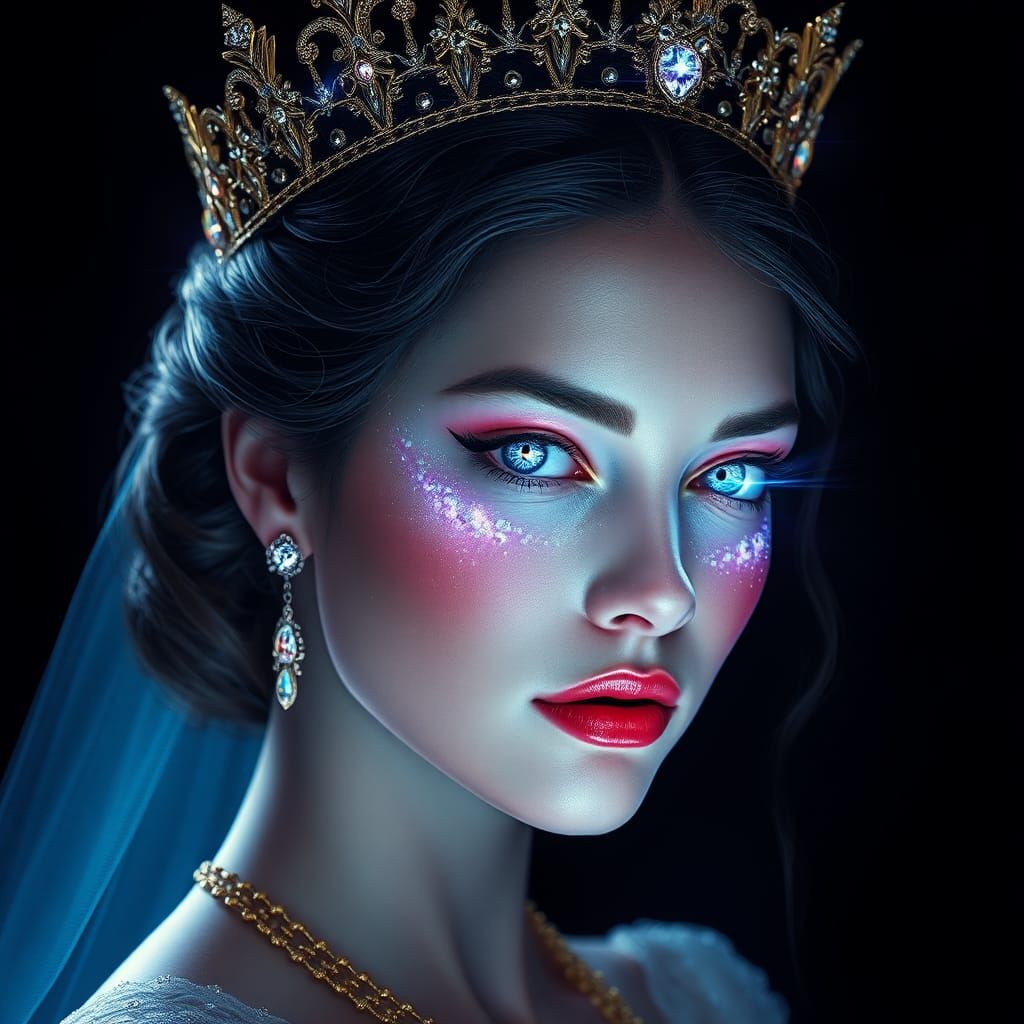 Regal Woman with Diamond Eyes in Ethereal Aura