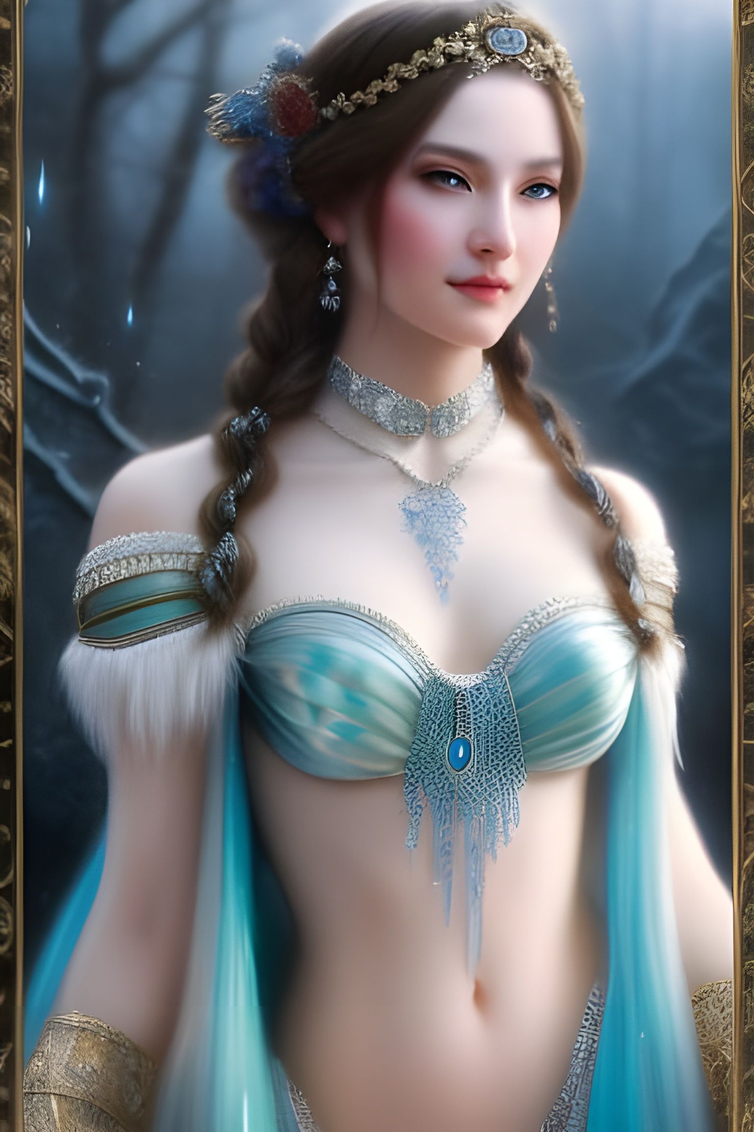 Mystical Ice Goddess Portrait in Hyperrealistic Style