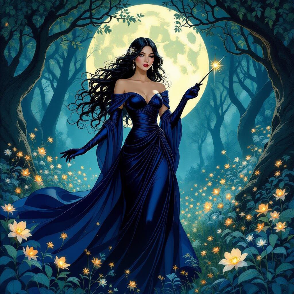 Enchanted Forest Wanderer in Art Nouveau Style