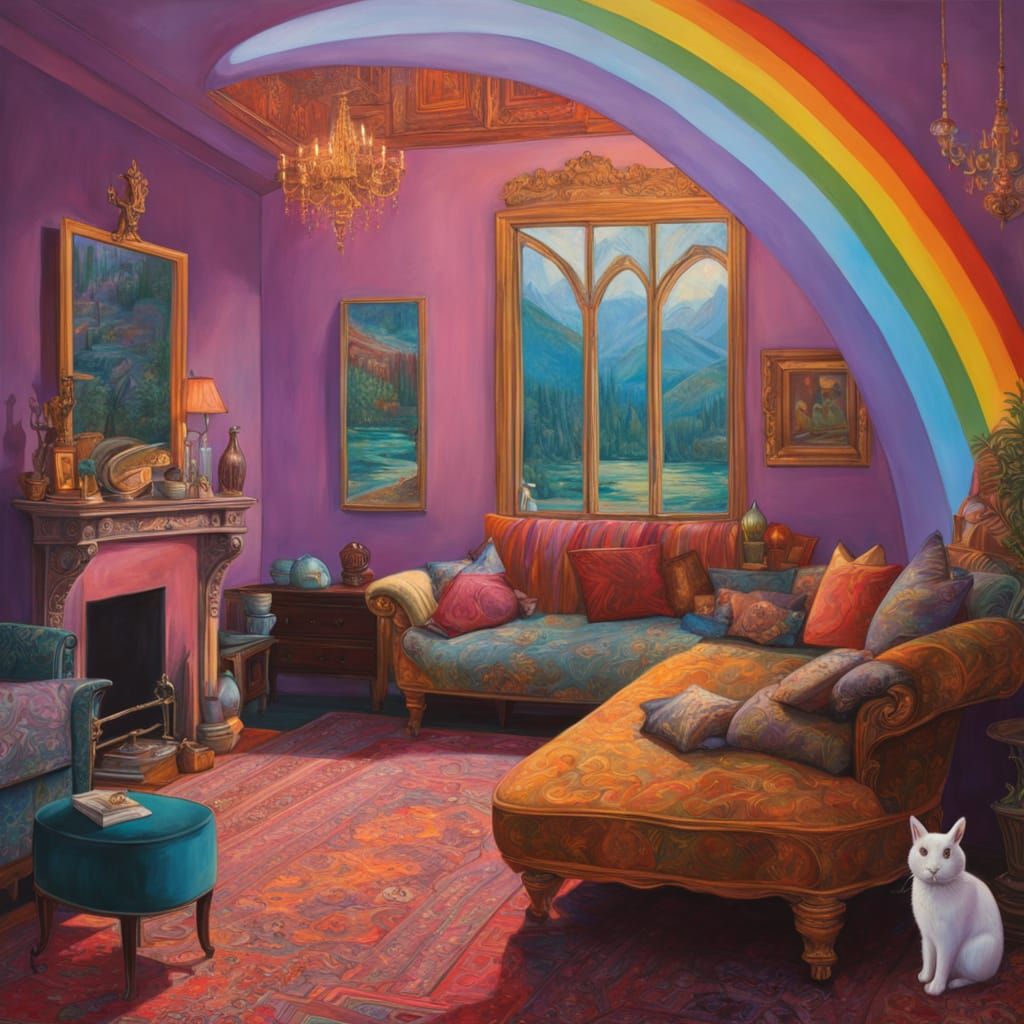 Rainbow Light Explodes Over Pastelgoth Landscape with Bunnie...
