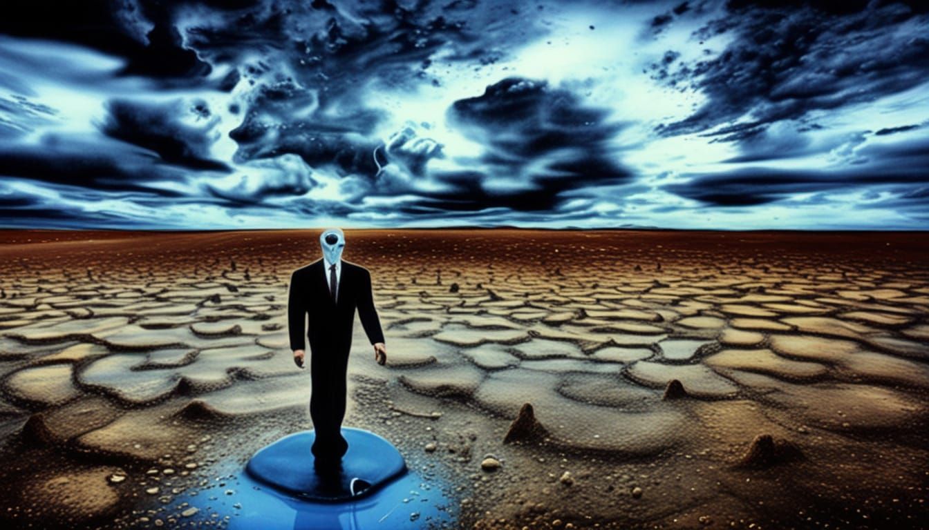 Surreal Being Struggles in Dreamlike Oil Painting