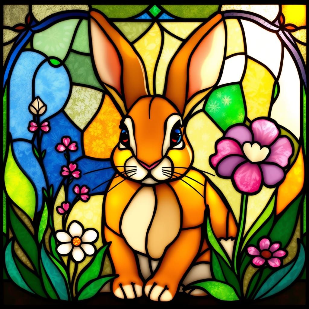 Elegant Stained Glass Rabbit in Classic Style