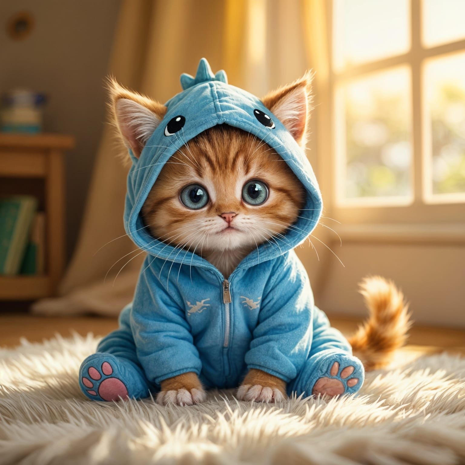 Cute Kitten in Dinosaur Onesie