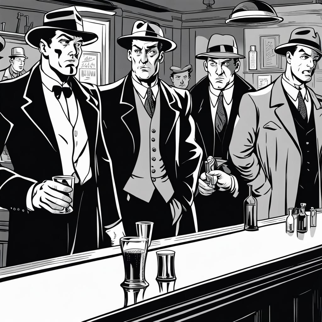 1930s Detective Confronts Gangsters: Vintage Comic Style