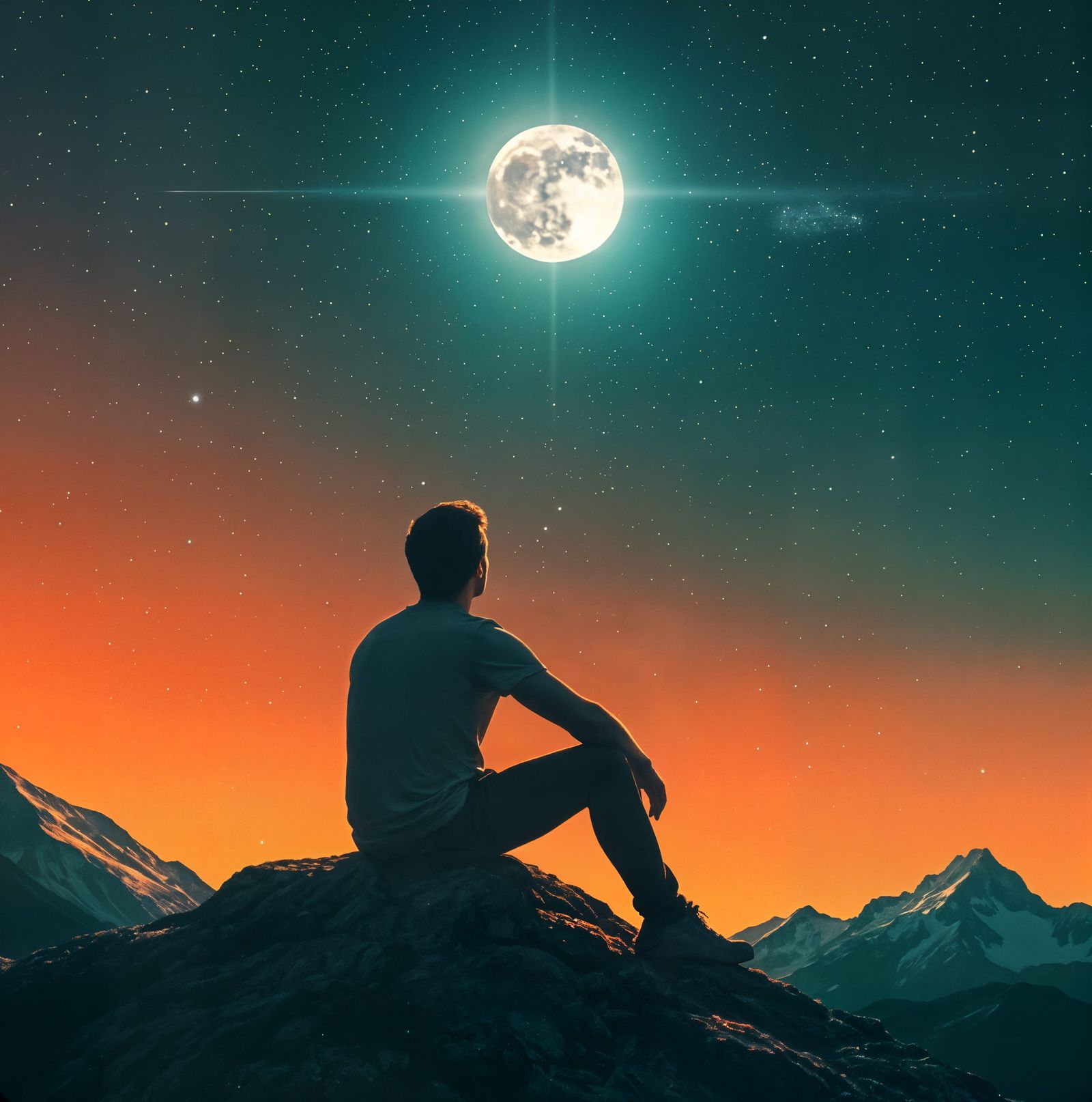 Man Gazing at Starry Night Sky