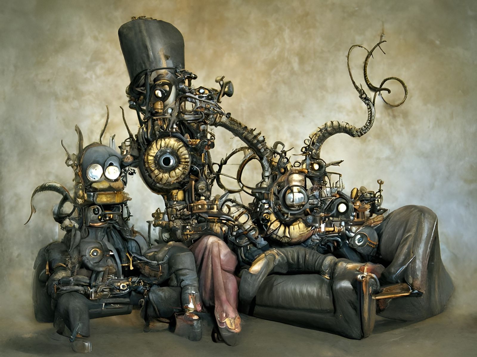 The Simpsons Family as Eldritch Steampunk Portrait