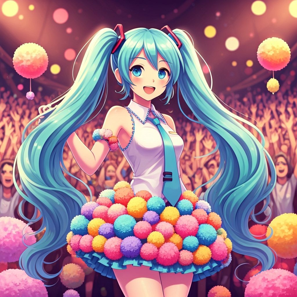 Hatsune Miku Pom-Pom Concert: Vibrant Digital Illustration
