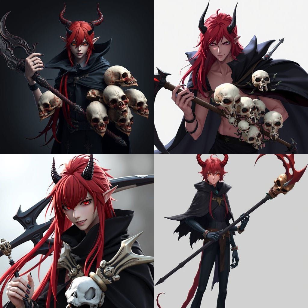 Anime Style Demon with Skull Flail