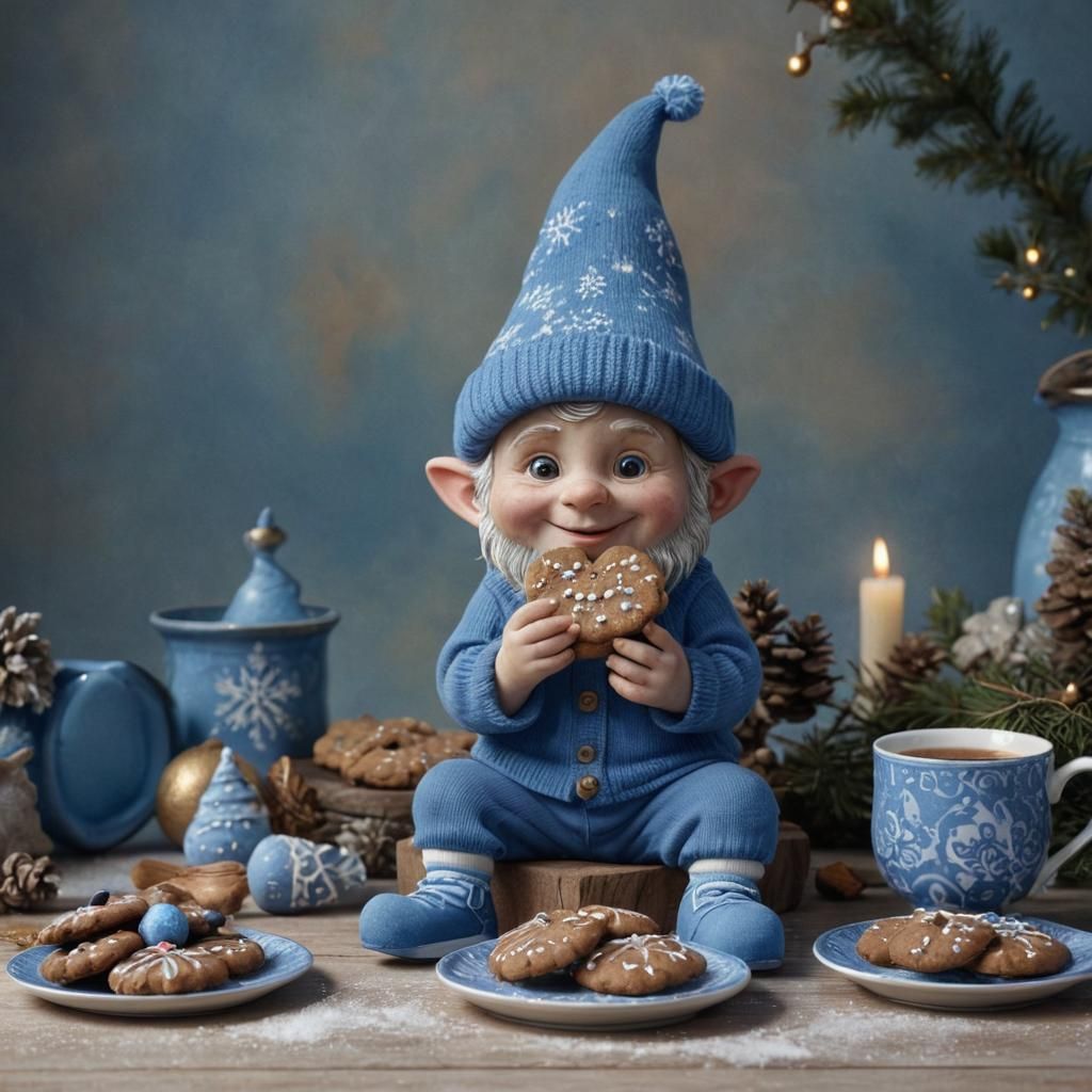 Blue Gnome's Christmas Treat: Fantasy Art